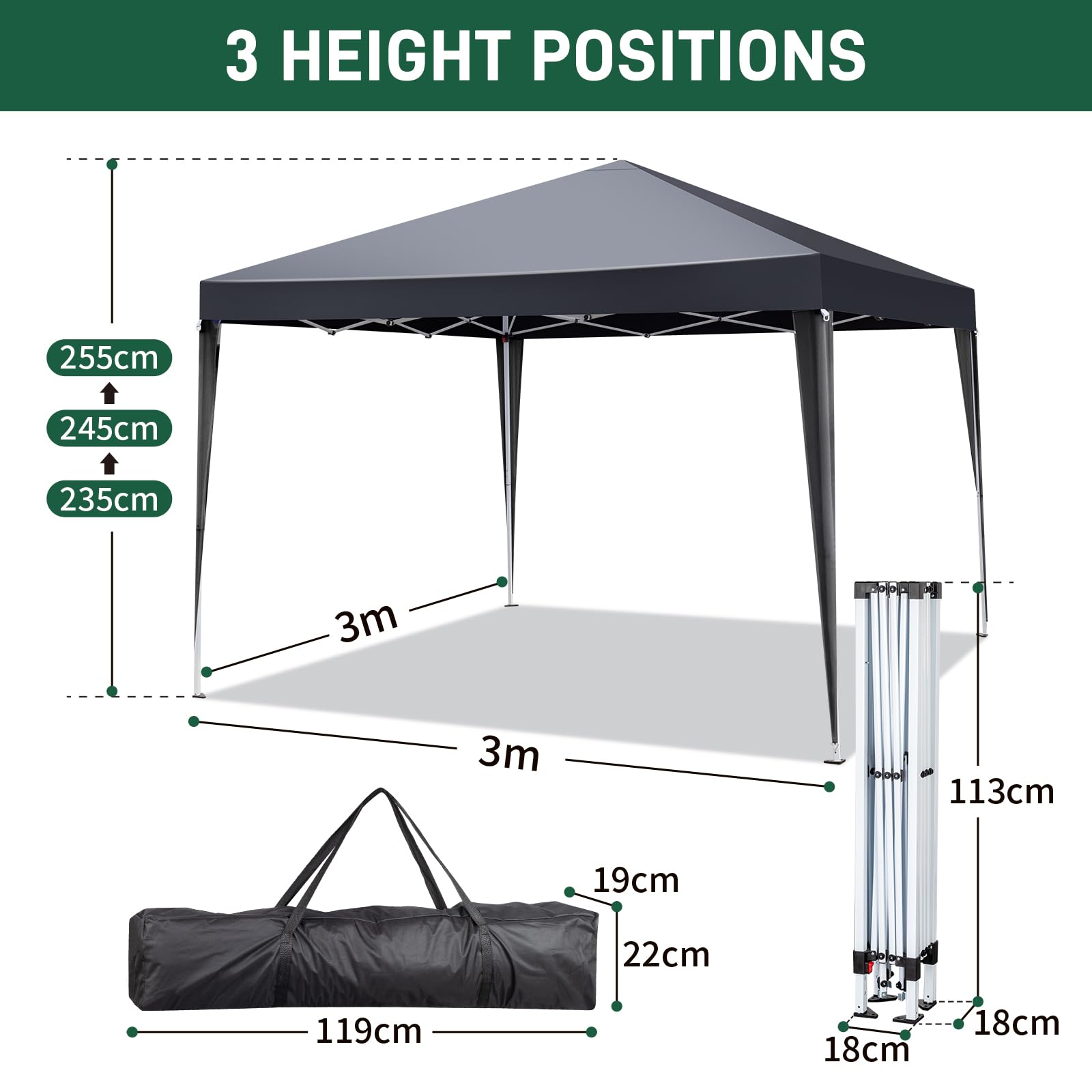 Outopee 3m x 3m Ez Pop Up Canopy Tent with 4 SideWalls, Outdoor Gazebo Portable Instant Canopy for Commercial Events, Party, Backyard BBQ, Camping, Blue