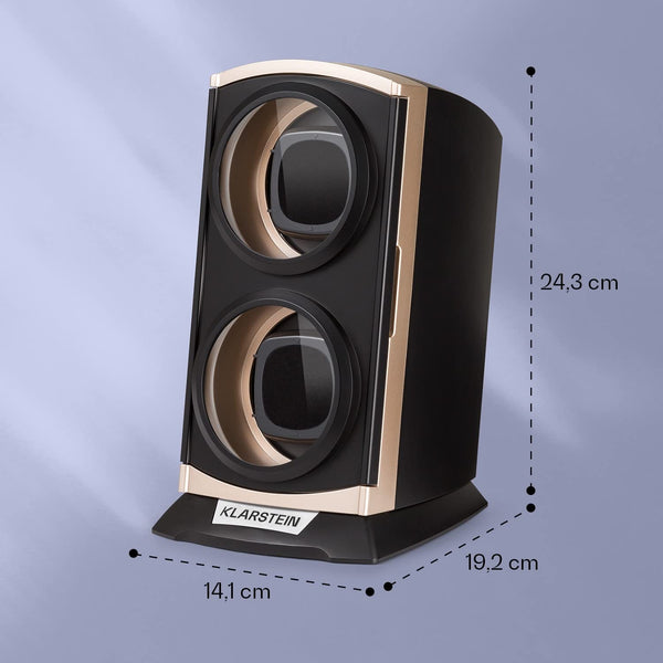 KLARSTEIN St. Gallen Premium - Automatic Watch Winder, Rotator, Holder, Case for 2 Watches, 4 Speeds, Right-Left Running