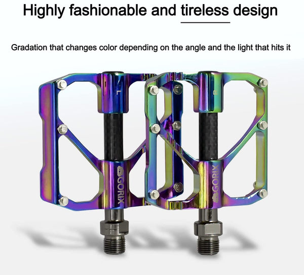GORIX Bike Flat Pedals Oil Slick Wide CNC Lightweight With Non-slip Pin Spike Road Mountain MTB Bicycle (GX-FX61)