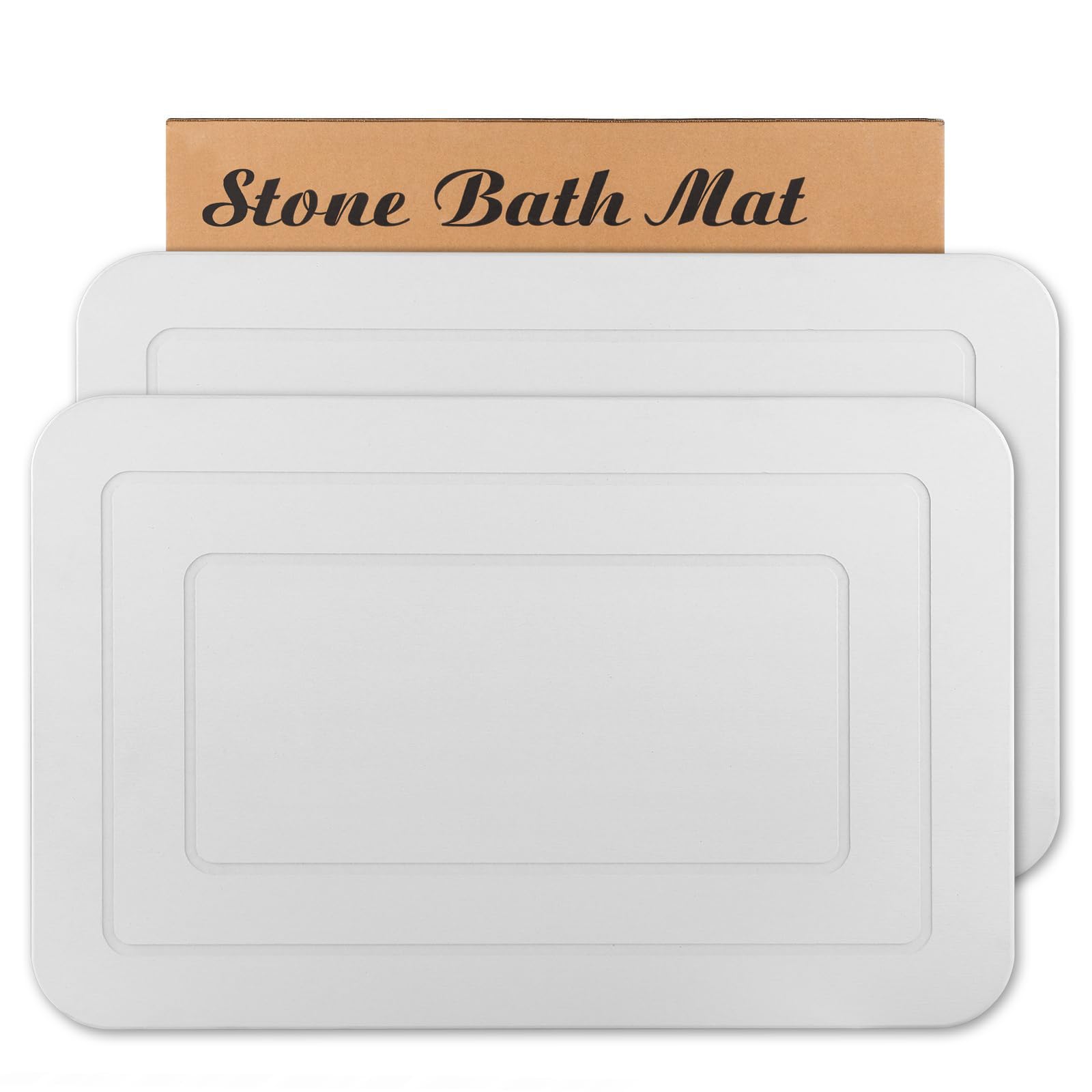 HUMIGA 2 Pack Stone Bath Mat, Diatomaceous Earth Shower Mat, Non-Slip Super Absorbent Quick Drying Bathroom Kitchen Floor Mat (White, 24x15)