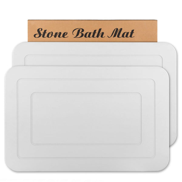 HUMIGA 2 Pack Stone Bath Mat, Diatomaceous Earth Shower Mat, Non-Slip Super Absorbent Quick Drying Bathroom Kitchen Floor Mat (White, 24x15)