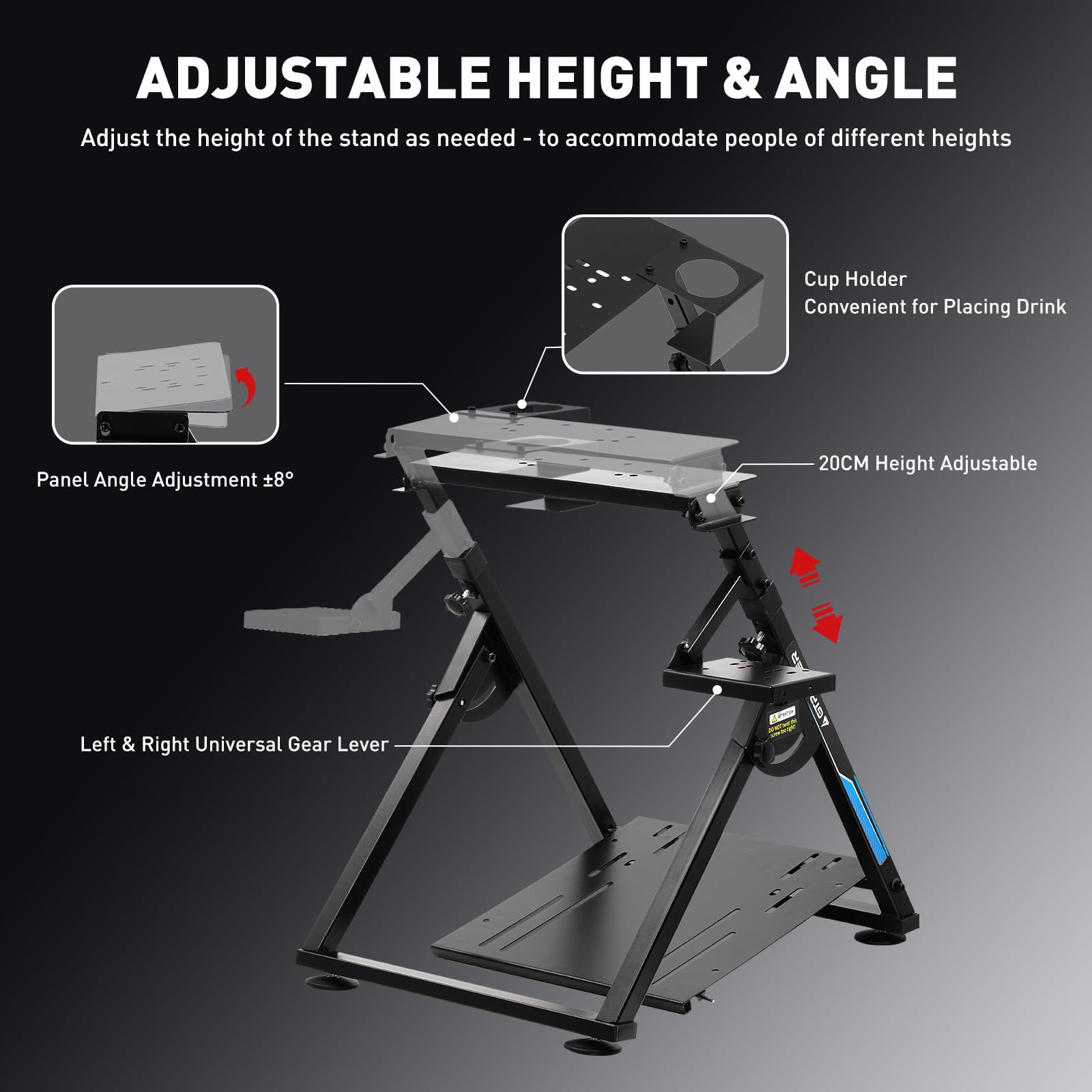 GTPLAYER Steering Wheel Stand for G25 G27 G29 G920 Foldable Racing Wheel Stand with Cup Holder Adjustable Height/Angle, Driving Simulator Gaming Wheel Stand