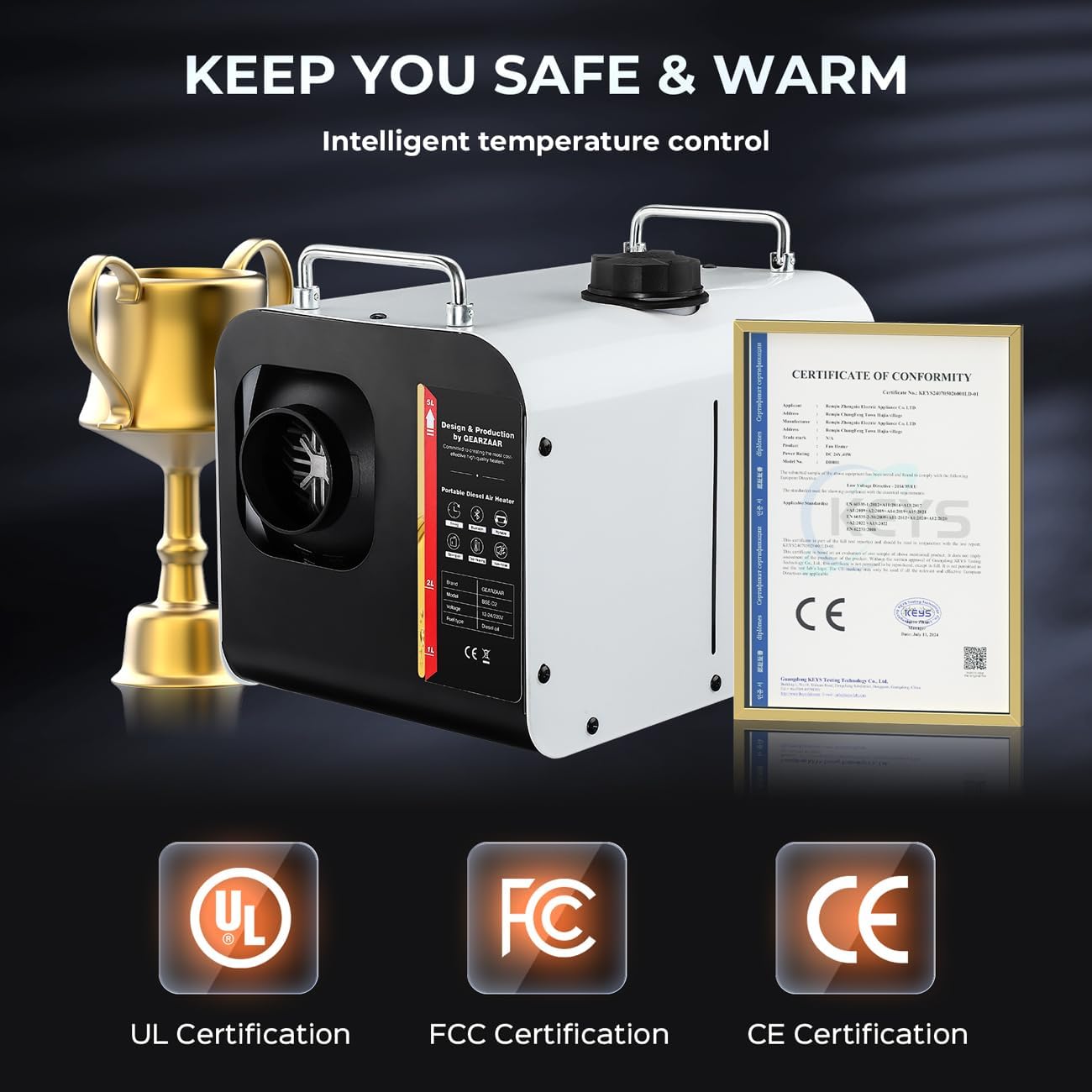 GEARFLOW Diesel Air Heater, 8KW 12V/24V Portable Night Parking Heater w/LCD Display, Remote Control, Bluetooth APP Control, Low Noise, for Campervan, Trucks, Camper, Vans, RV, Motorhome, Garage