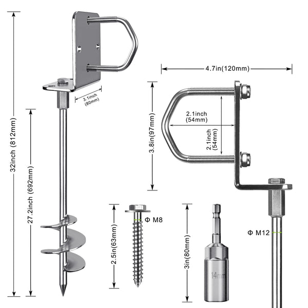 Insaga Multi-Purpose Ground Anchors Screw in, Wider Spiral Earth Anchors, Fully Welded Mobile Home Anchors for Trampolines, Swing Sets, Carports and