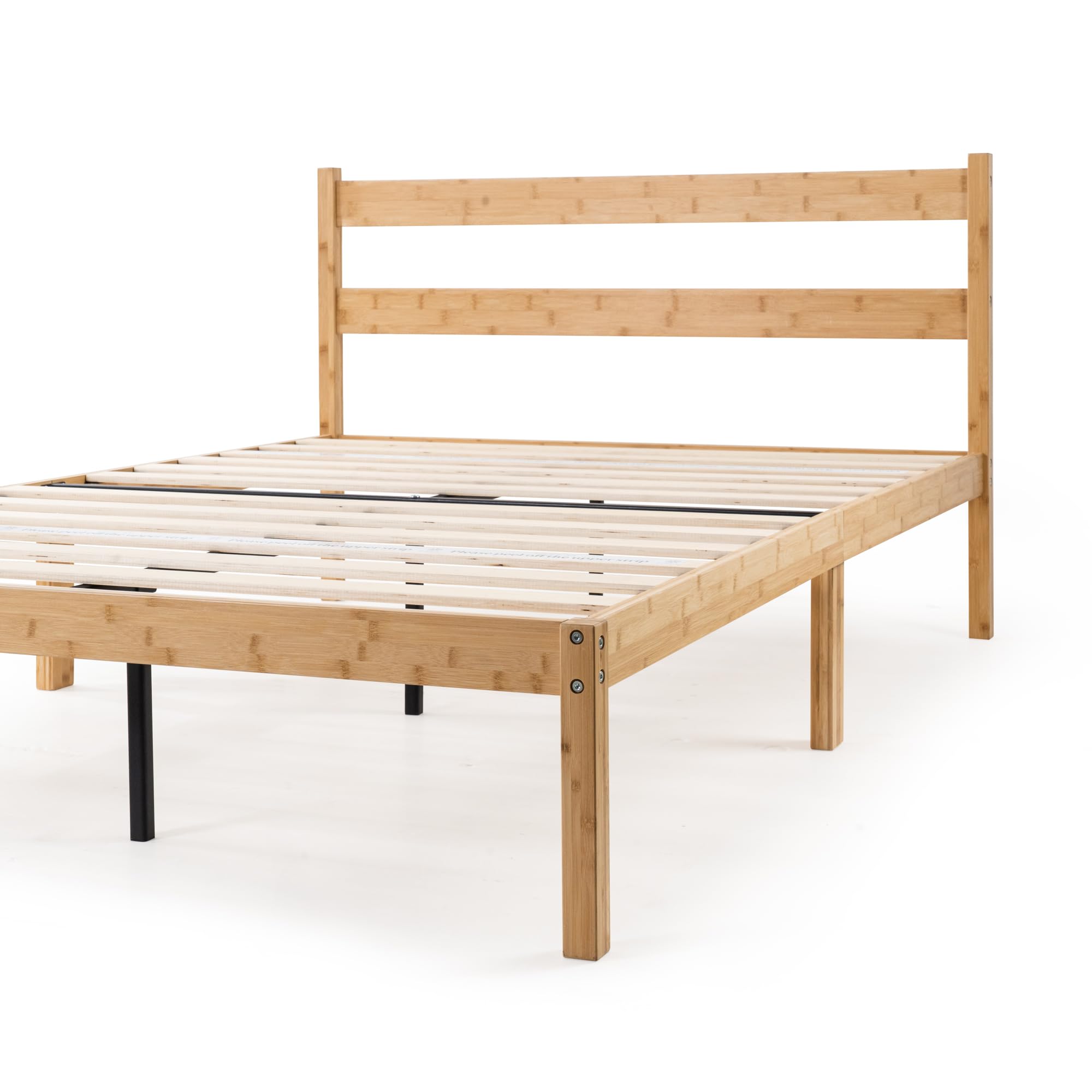 Zinus Ellie Single Bed Frame - Bed 90 x 190 cm - 36 cm Height with underbed storage - Bamboo and Wood Platform Bed Frame with Headboard, Brown