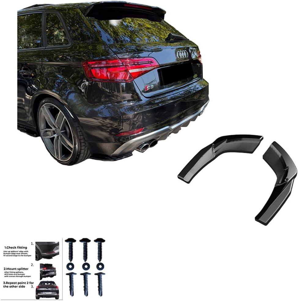 Oneway Rear Side Diffusors compatible with Audi S3 Sportback 8V Facelift 2016-2020 - Gloss black