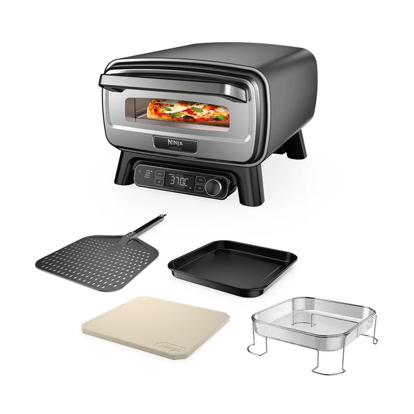 Ninja Artisan Electric Outdoor Pizza Oven & Air Fryer, 4 Functions: Pizza, Air Fry, Bake & Prove, 5 Pizza Settings, Includes 12-inch Pizza Stone, Pizza Peel, Baking Tray & Air Fry Basket, Grey MO201UK