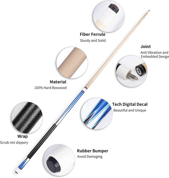 Horse Pool Cue Sticks Set of 4, 58 Inch Billiard Cue Pool Cue Sticks, 13 mm Tips for Billiard Table Sport