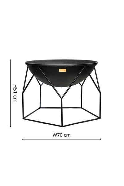 Ivyline Buckingham Firebowl with Geometric Stand in Black - UV Stable, Frost Proof & Durable - Contemporary Stylish Outdoor Firepit - H51cm x W70cm