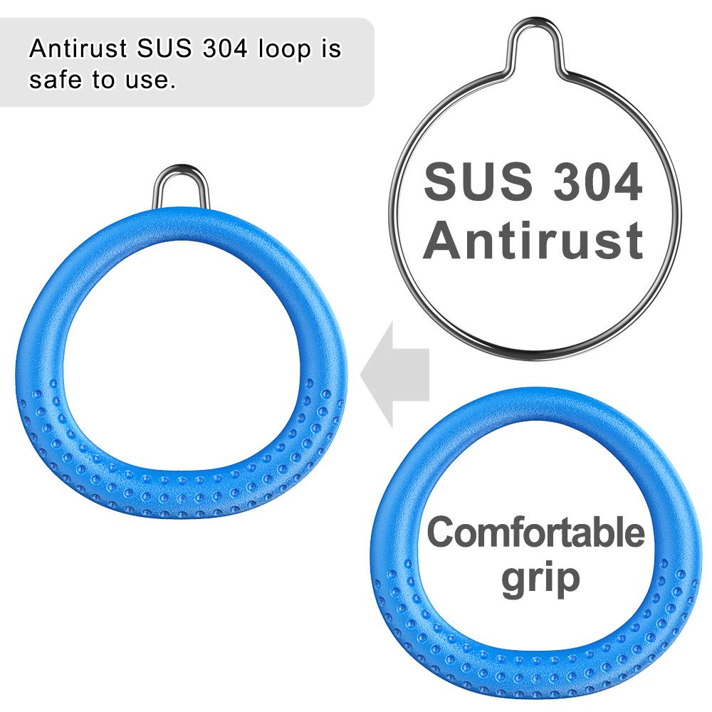 Dolibest Trapeze Ring, 4 Pack Swing Set Gym Ring Round Monkey Bar Handle Grip with 29cm Rope Carabiner for Outdoor Playground Obstacle Course Playset