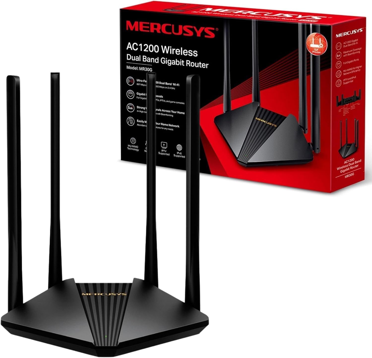 MERCUSYS MR80X Router WiFi 6 AX3000Mbps, Gigabit Ethernet Ports, TP-Link WiFi Router, 4 High-Gain Antennas, Easy Setup, Internet Booster Routers, WiFi Booster, Power Saving, App Control