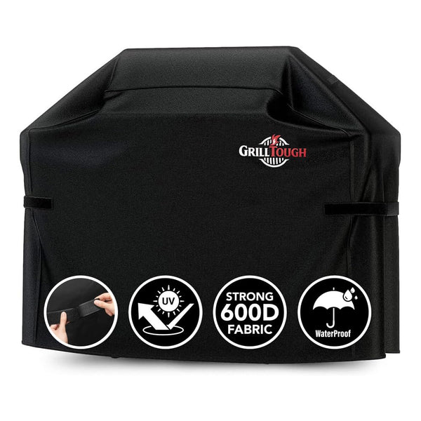 GrillTough Heavy Duty BBQ Grill Cover for Outdoor Grill  Waterproof, Weather Resistant, UV & Fade Resistant with Adjustable Straps  Gas Grill Cover