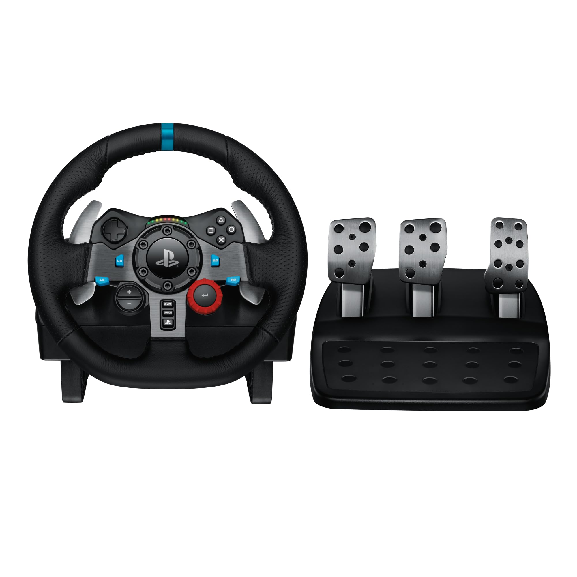 Logitech G29 Driving Force Racing Wheel and Floor Pedals, Real Force Feedback, Stainless Steel Paddle Shifters, Leather Steering Wheel Cover for PS5, PS4, PC, Mac, Black
