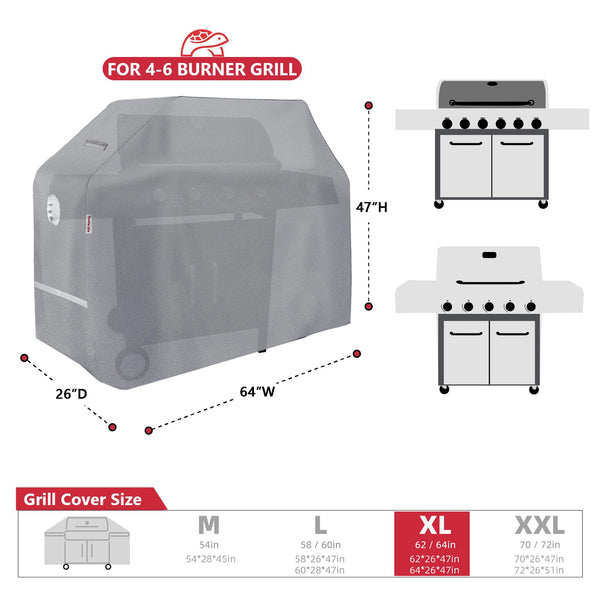 Turtle Life BBQ Grill Cover, 64 Inch Heavy Duty Waterproof 4-6 Burner Barbecue Gas Grill Covers for Weber Genesis Char-Broil Brinkmann, No Fading
