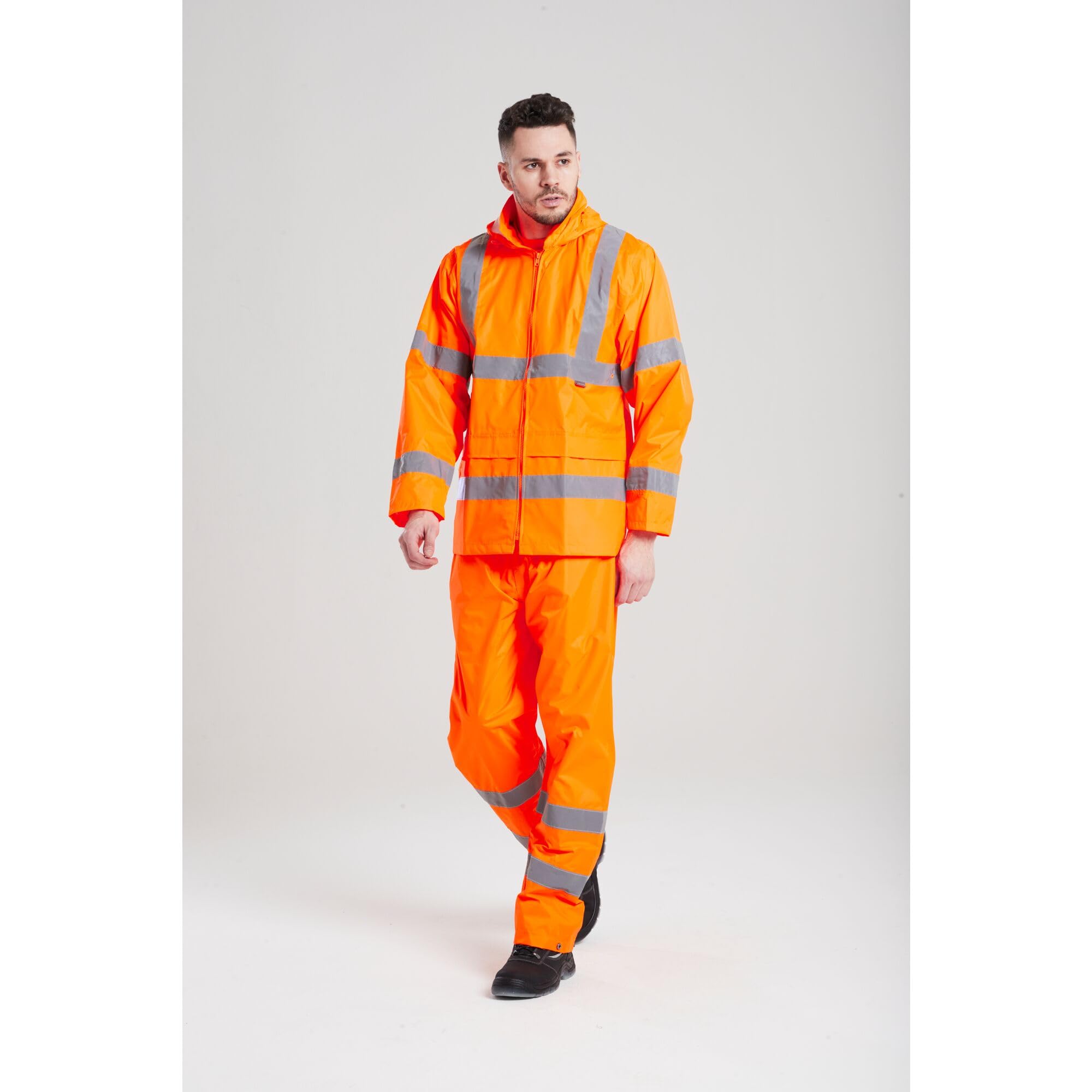 Portwest H440 Men's Waterproof Hi Vis Rain Jacket - Reflective Lightweight Safety Workwear with Pockets and Hood Orange, 4X-Large