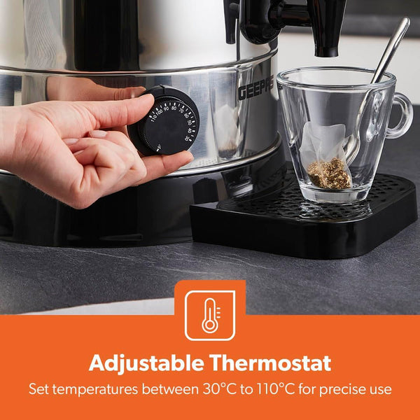 Geepas Electric Catering Urn, 1650W Instant Hot Water Boiler Dispenser - Tea Urn Kettle Home Brewing Commercial Office Use with Keep Warm - Easy Pour Tap, 15 Litre, Stainless Steel – 2 Year Warranty