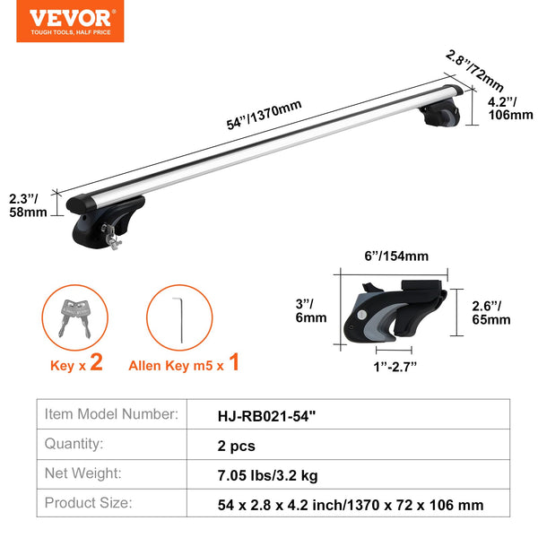 VEVOR Universal Roof Rack Cross Bars, Aluminum Roof Rack Crossbars, Fit Raised Side Rail with Gap, 90KG Load Capacity, Adjustable Crossbars with Locks, for SUVs, Sedans, and Vans