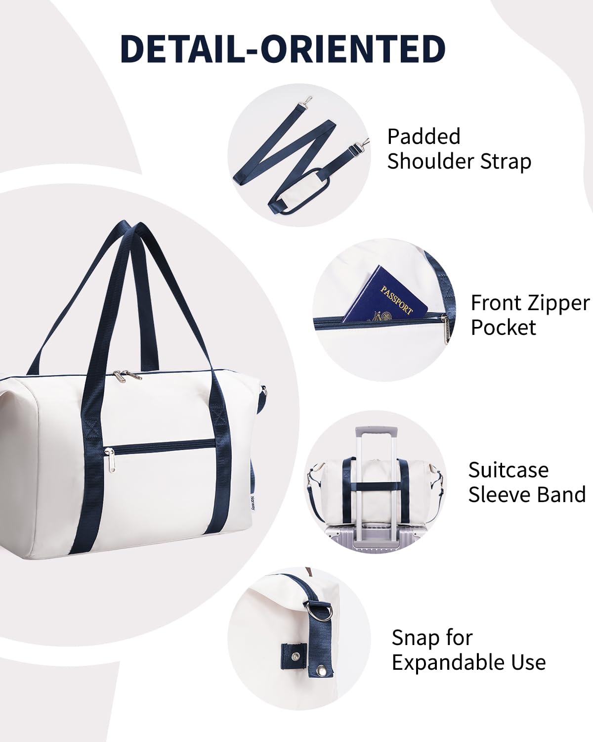 Narwey for Ryanair Cabin Bag 40x20x25 Underseat Ryan Air Bag Foladble Travel Duffel Hospital Carry on Hand Luggage Holdall Weekend Overnight Bag for Women and Men 20L (Beige with Green Straps)