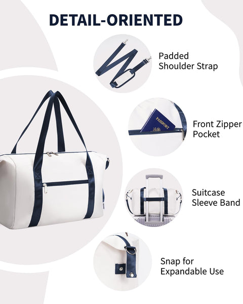 Narwey for Ryanair Cabin Bag 40x20x25 Underseat Ryan Air Bag Foladble Travel Duffel Hospital Carry on Hand Luggage Holdall Weekend Overnight Bag for Women and Men 20L (Beige with Green Straps)