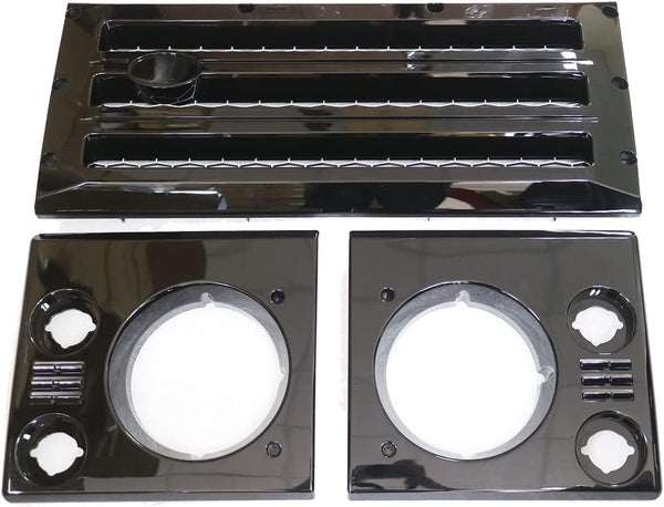 Gazoz Performance Front Grille+Head Lights Lamp Surrounds for Defender - Gloss Black