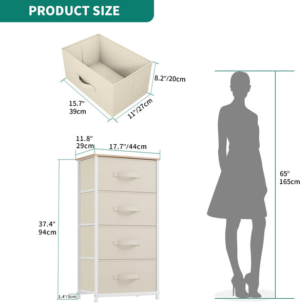 YITAHOME Chest of Drawer with 4 Drawers for Bedroom Fabric Dresser Storage Drawers With Handles Metal Frame for Living Room, Hallway,Cream White