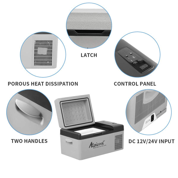 Alpicool C9PT 9L Compressor Car Fridge Freezer, DC 12v Camping Refrigerator, Portable Mini Cool Box for TruckCampervanRVBoat, -20℃ to 20℃(Black)