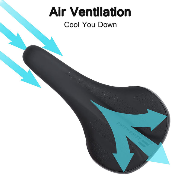 FIFTY-FIFTY Mountain Bike Saddle, Comfortable Memory Foam Bicycle Seat, Soft Waterproof Bicycle Seat for Men and Women, Compatible with MTB, Road