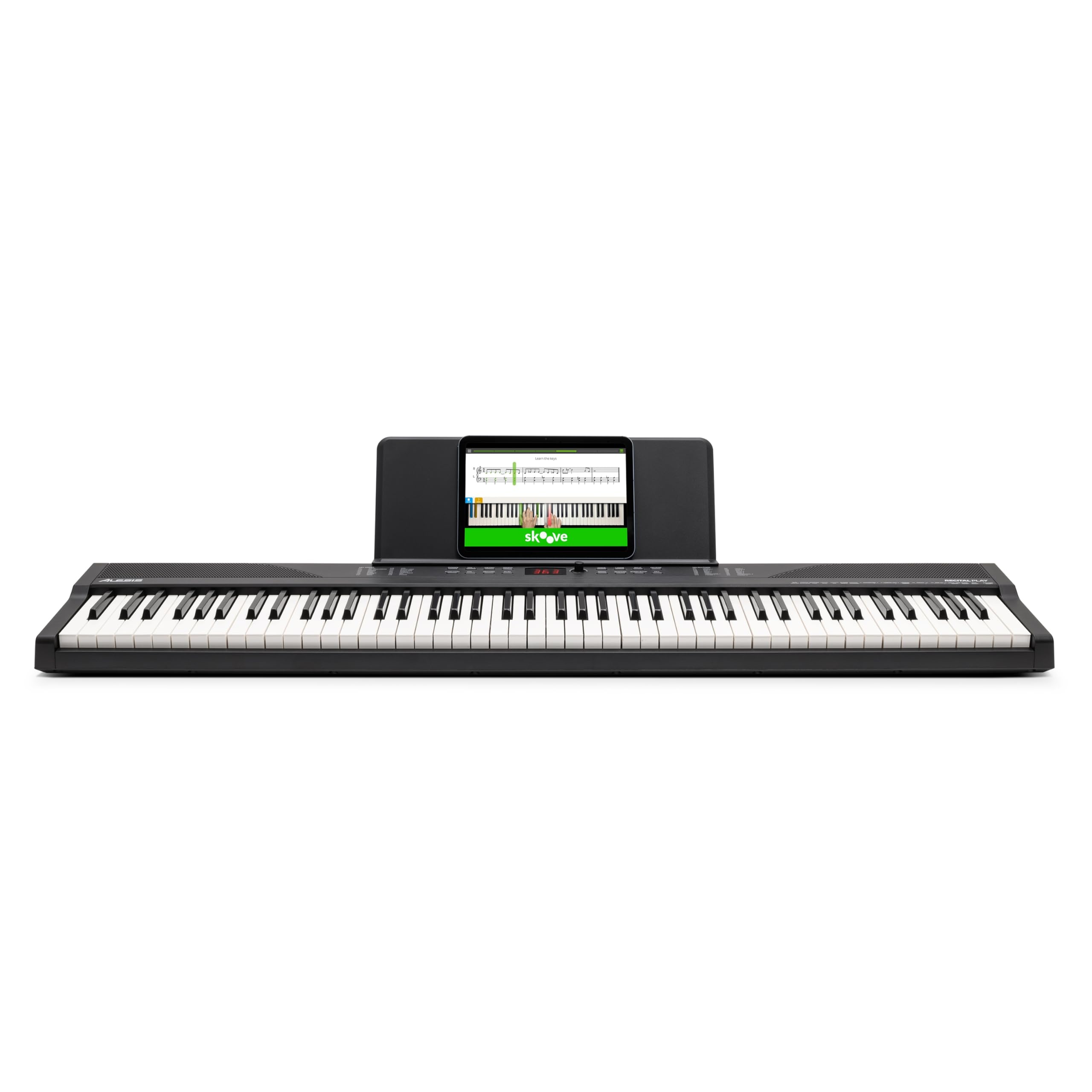 Alesis 88 Key Keyboard Piano with 480 Sounds, Speakers, USB MIDI, Sheet Music Tablet Rest, Power Adapter and Piano Lessons for Beginners