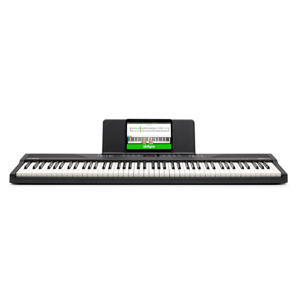 Alesis 88 Key Keyboard Piano with 480 Sounds, Speakers, USB MIDI, Sheet Music Tablet Rest, Power Adapter and Piano Lessons for Beginners