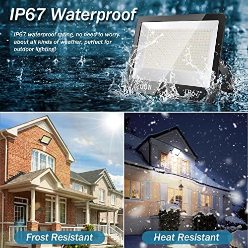 YIQIBRO 200W LED Floodlight Outdoor, 20000LM 7000K Super Bright Security Light, IP67 Waterproof Spotlight for Garden, Garage, Yard, Factory, Warehouse