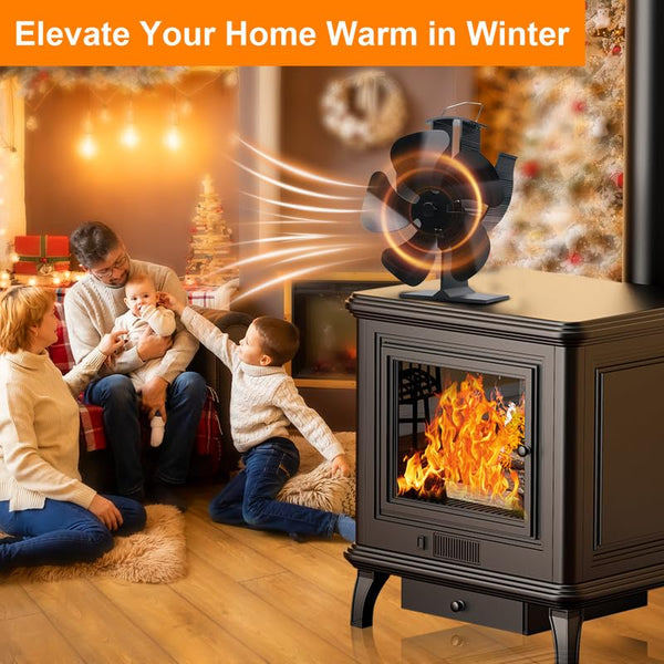Tomersun 4 Blades Stove Fan Heat Powered Wood/Log Burner Fan Eco Friendly Heat Circulation for Wood/Log Burner/Fireplace