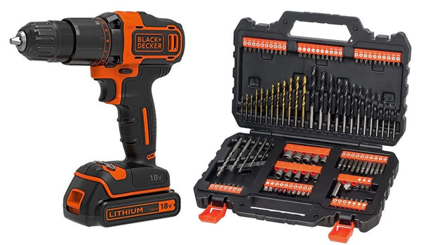 BLACK+DECKER 18V Hammer Drill with Battery, Charger, and Kitbox, BCD700S1K-GB