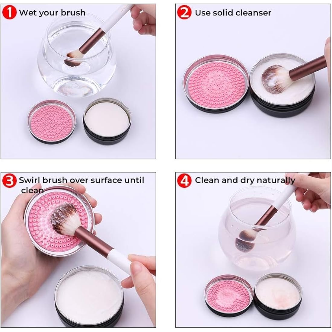 DUcare Makeup Brush Clean Set: Solid Soap Cleanser & Silicone Pad- Easy to Clean Blenders Brushes Shampoo Removes Shadow Color Cosmetic Colors for Daily Use Travel Set (Coconut Oil)