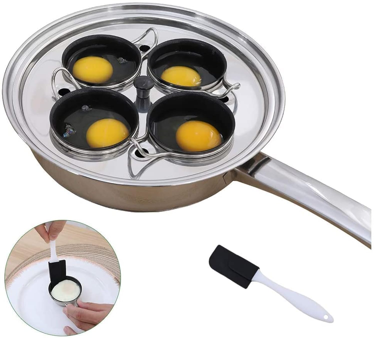 4 Cups Egg Poacher Pan - Stainless Steel Poached Egg Cooker  Induction Cooktop Egg Poachers Cookware Set with 4 Nonstick Large PFOA FREE Egg Poacher