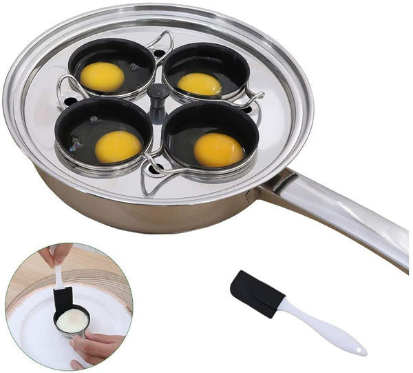 4 Cups Egg Poacher Pan - Stainless Steel Poached Egg Cooker  Induction Cooktop Egg Poachers Cookware Set with 4 Nonstick Large PFOA FREE Egg Poacher