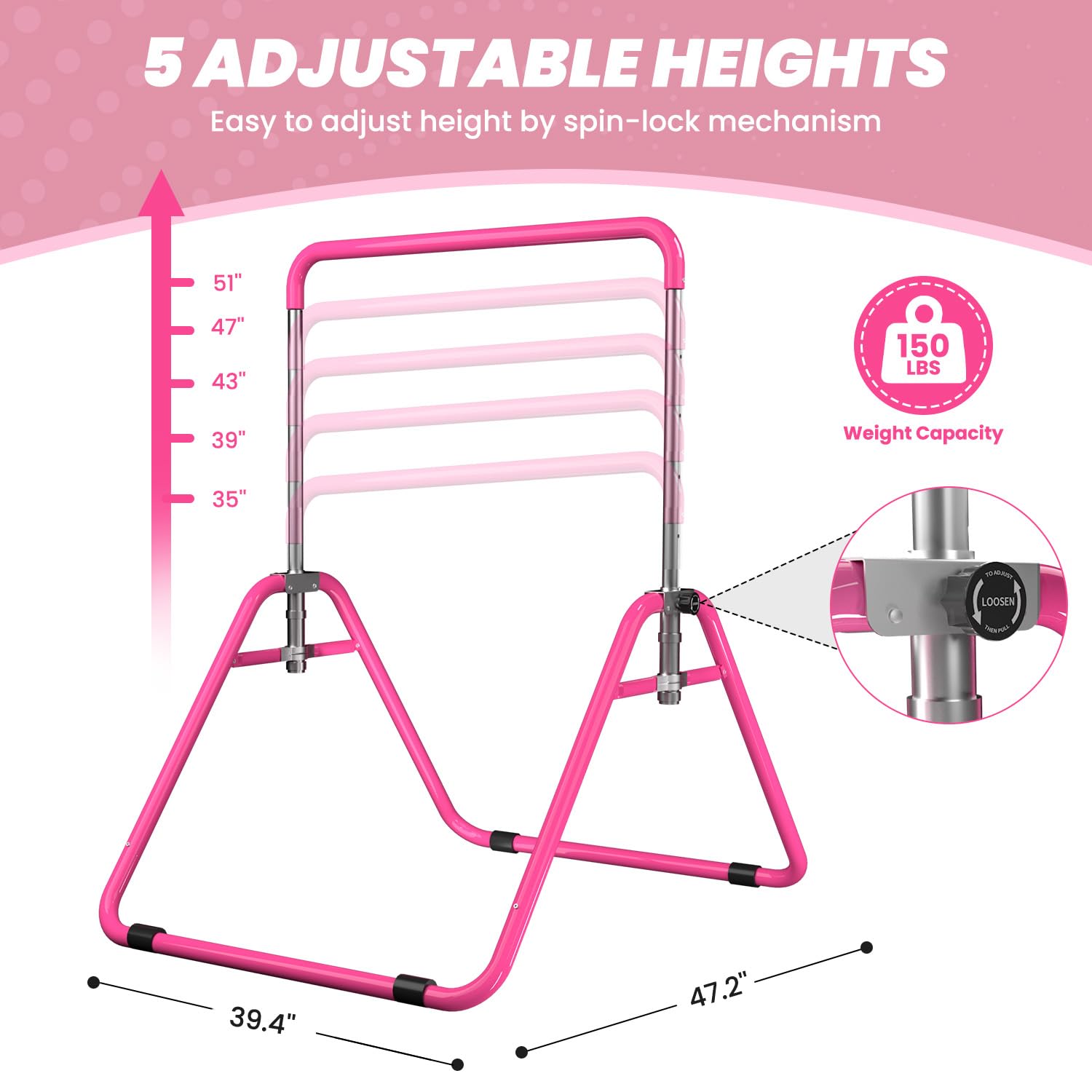 DOBESTS Gymnastics Bar, Kids Folding Horizontal Bar, Adjustable Height Gymnastic Horizontal Bars, Junior Gymnastic Training Equipment for Home Gym