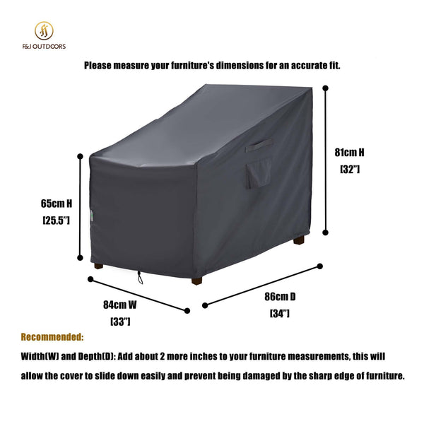 F&J Outdoors Garden Chair Covers Waterproof Patio Furniture Covers Heavy Duty UV Resistant Outdoor Lounge Chair 1Pack 84x86x65/81cm Armchair Storage