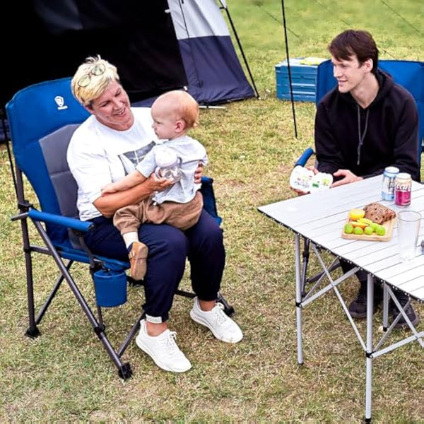 EVER ADVANCED Camping Chair for Adults Oversized 230KG, Folding Chair for Heavy People with Side Pocket, Heavy Duty Extra Wide Garden with Hard Armrest Foldable Fishing Outdoor Blue