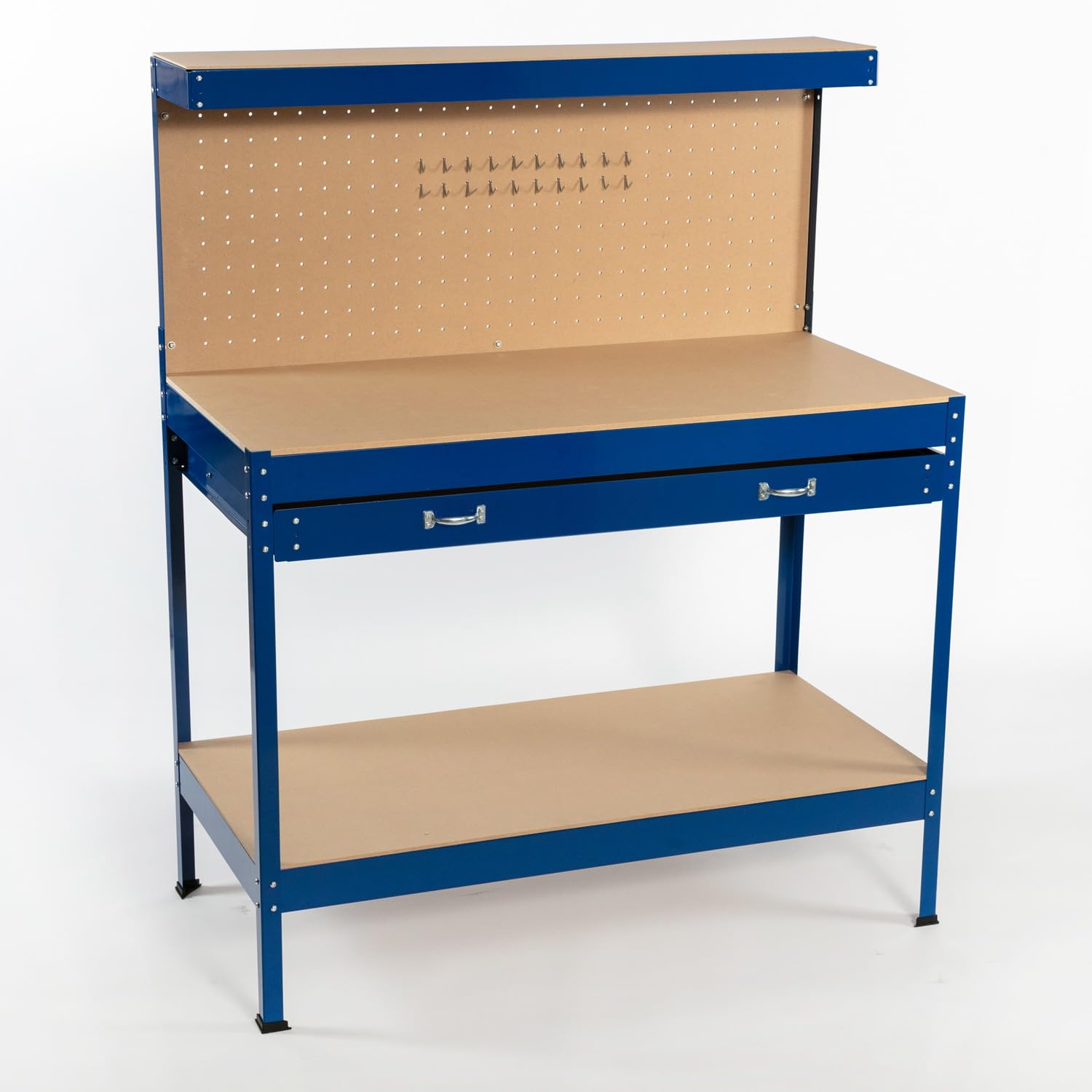 SwitZer New Red Steel Garage Tool Box Toolbox Work Bench Workbench Storage With Drawers Pegboard and 20 Pegs Shelf DIY Workshop Station