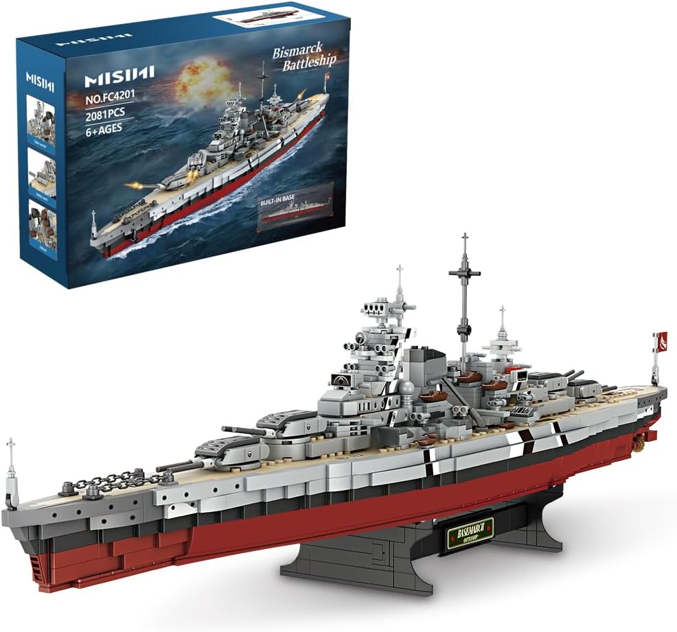 Technik FC4201 German Battleship Bismarck Clamping Blocks, 2081 PCS/MOC Large WWII German Military Warship Marine Battleship Model for Adults, Compatible with Major Brands