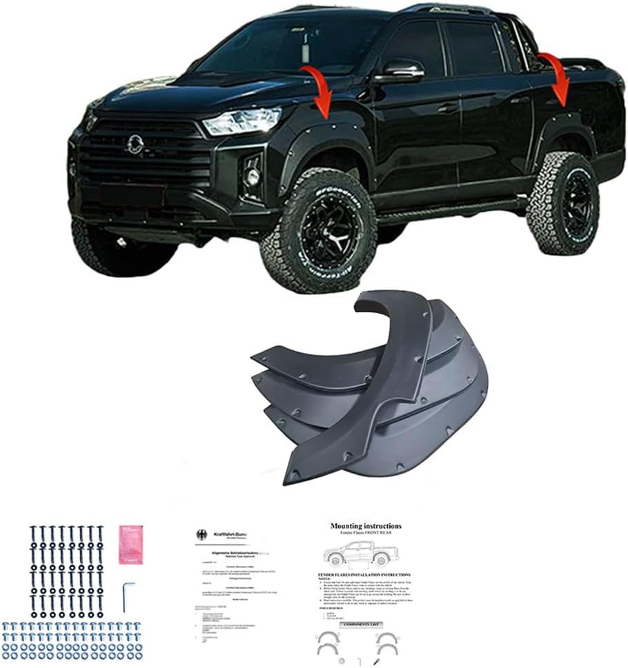 Oneway Set Fender Flares compatible with SsangYong Musso Grand (Short wheel base) 2018-2020 - Matt black
