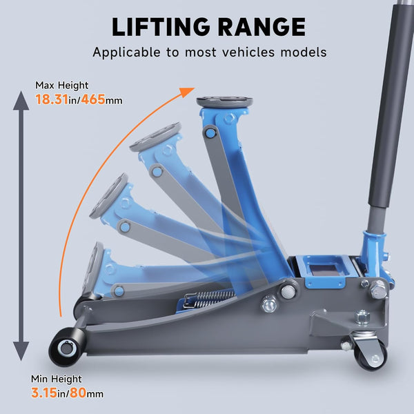 LARBANKE 3 Ton Low-profile Hydraulic Car Floor Jack,Built with Durable Aluminum and Steel,Floor Jack with Dual Pump System for Fast Lifting,6600Lbs Capacity,Lifting Range:3.15-18.31"