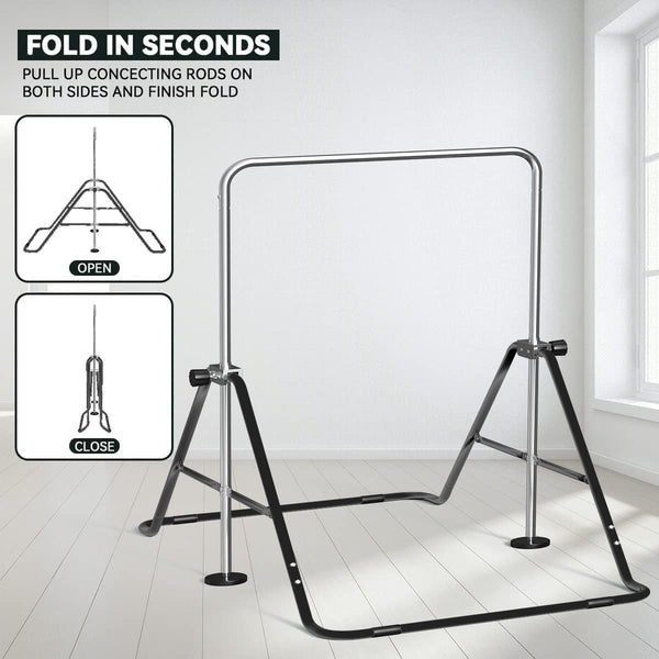 FBSPORT Gymnastics Bar, Folding Horizontal Bar Gymnastics Equipment for Kids Home Training, Expandable Gymnastics Training Bar Junior with Adjustable Height for Girls Boys