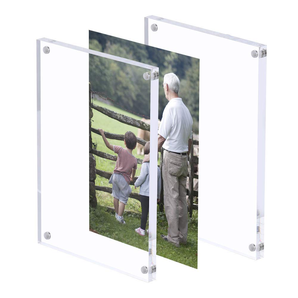 Acrylic Picture Frames 10 x 15 cm(4x6 inch), Clear Double Sided Block Set, Desktop Frameless Magnetic Photo Frame - Set of 5