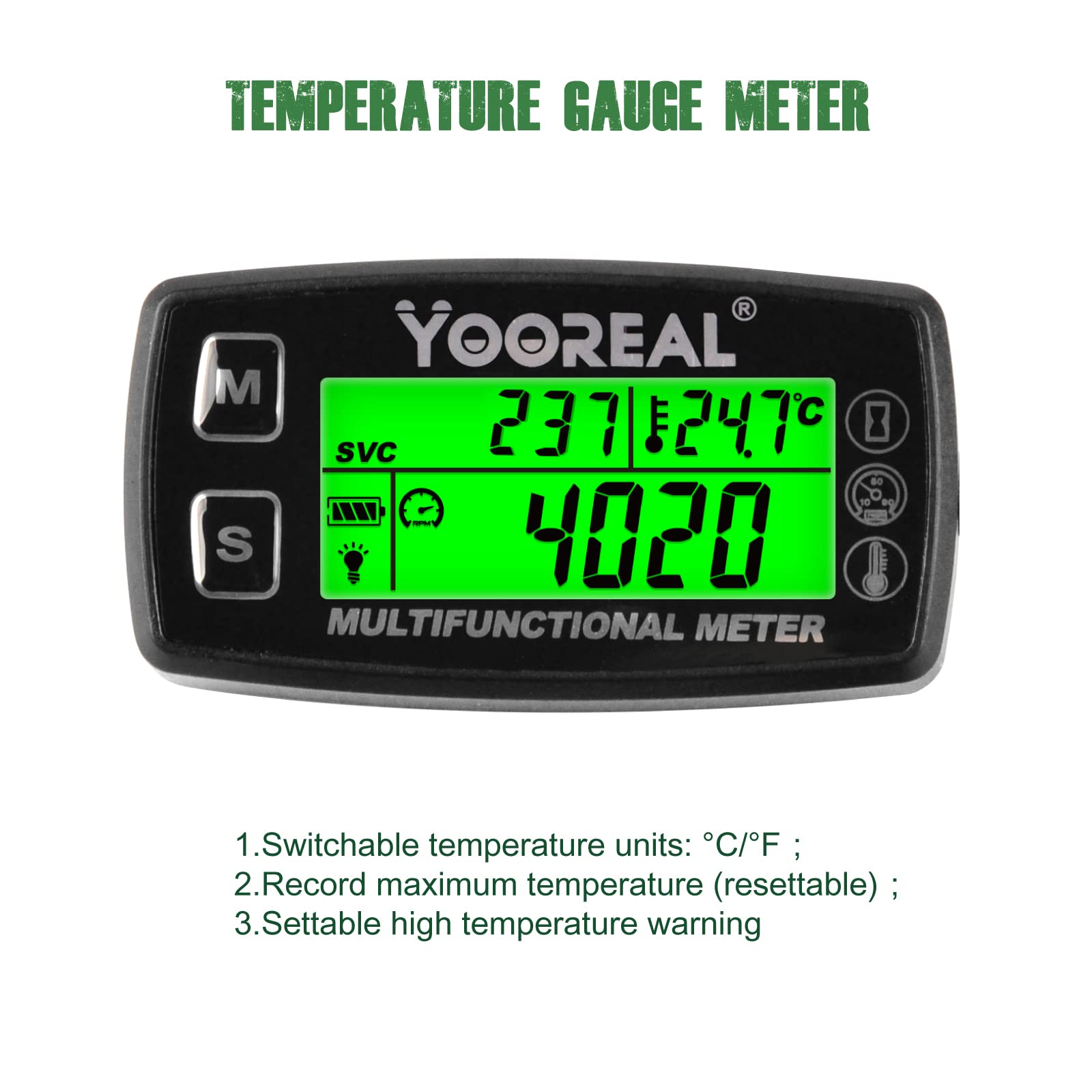 Yooreal Engine Temperature Gauge,TEMP Meter,User Shutdown Tachometer for Scooter Snowmobile Mini Bike Motorcycle Lawn Mower Generator Dump Truck
