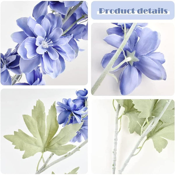 HUIANER 2Pcs Artificial Delphinium Flowers with Long Stem, Fake Violet Silk Flowers Plant Faux Flower for Home Garden Wedding Party Table Vase Decoration (Blue)