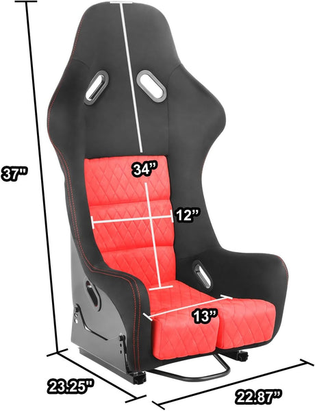 DNA MOTORING Pair of Universal Fixed Position Bracket Racing Seats with Sliders, 37" H X 23-1/4" D X 22-7/8" W, Red, RS-JBR-010-RD-RD