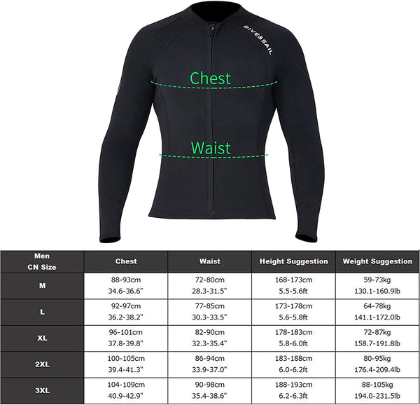 EUPTE 2mm Wetsuits Women/Men Long Sleeve Jacket UPF50+ UV Protection Diving Skin Suit Top for Scuba Diving Snorkeling Surfing Swimming (men, XL)