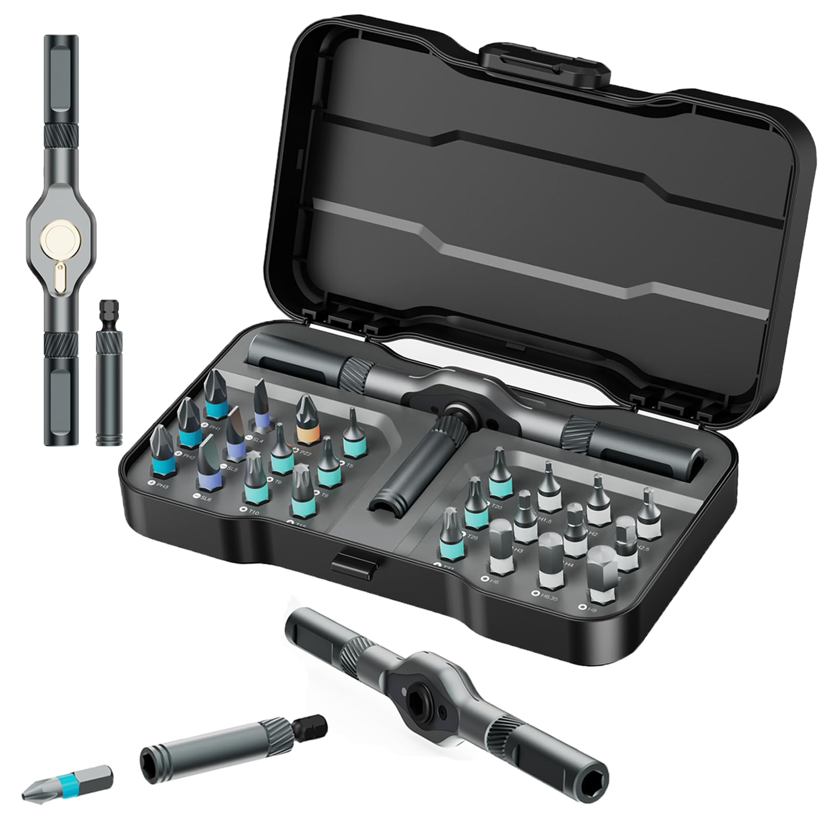 Ankilo 24 in 1 Magnetic Screwdriver Set, DIY Ratchet Screwdriver Set with Rotatable Ratchet Handle, Repair Tool Kit, Small Ratchet Set in case for Furniture Computer Bicycle, Best Gift for Father Day