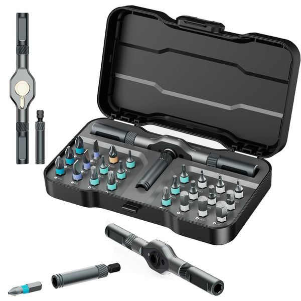 Ankilo 24 in 1 Magnetic Screwdriver Set, DIY Ratchet Screwdriver Set with Rotatable Ratchet Handle, Repair Tool Kit, Small Ratchet Set in case for Furniture Computer Bicycle, Best Gift for Father Day